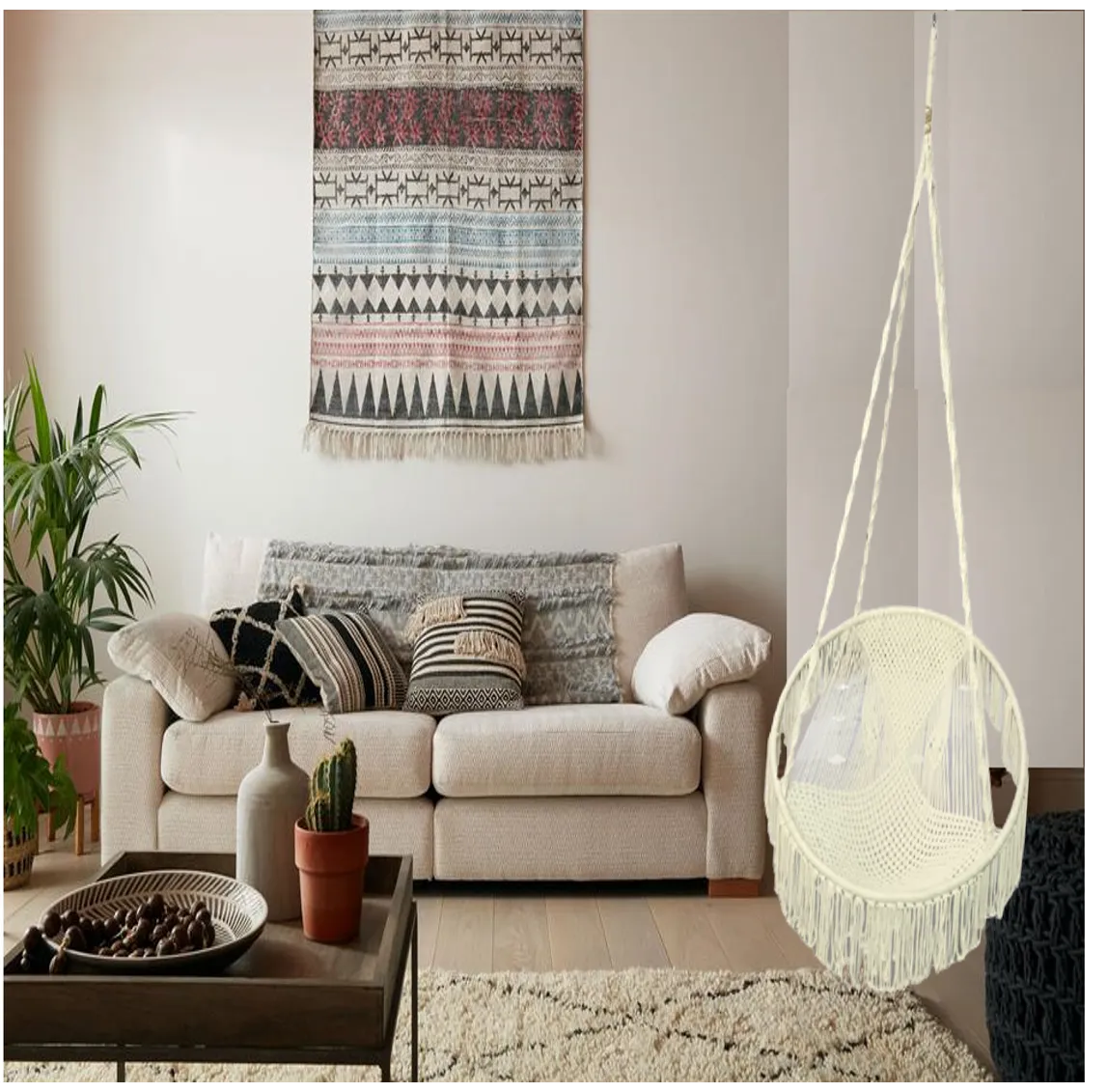 Boho Style Indoor & Outdoor Macramé Hanging Swing