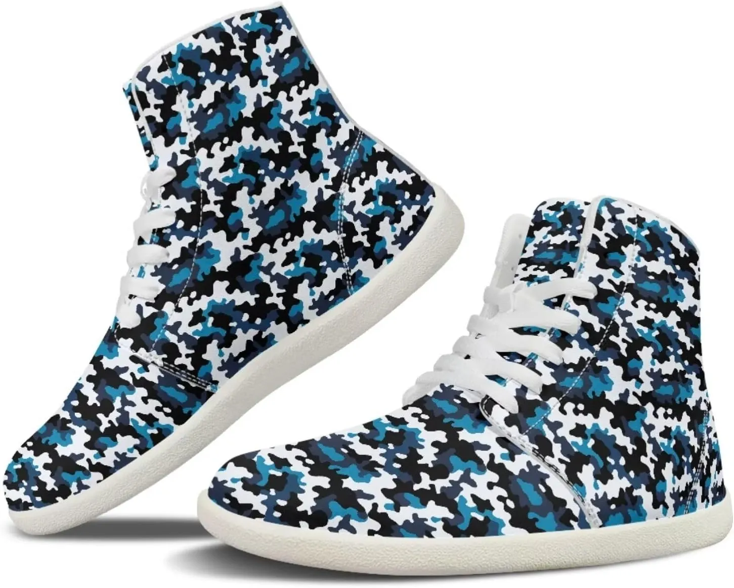 Camouflage Print High Top Barefoot Shoes for Men Comfy Flats PU Leather Walking Shoes Lightweight Non Slip Casual Lace Up Sneakers