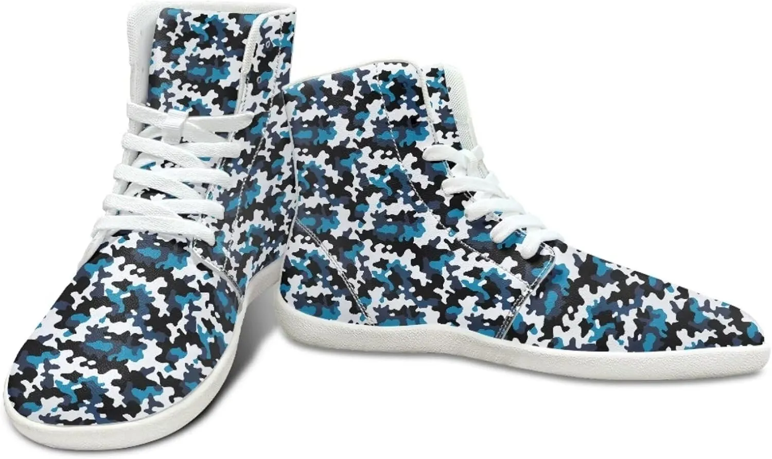 Camouflage Print High Top Barefoot Shoes for Men Comfy Flats PU Leather Walking Shoes Lightweight Non Slip Casual Lace Up Sneakers