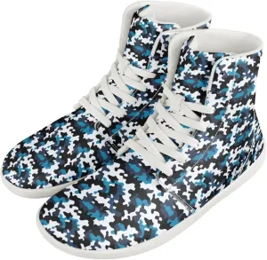 Camouflage Print High Top Barefoot Shoes for Men Comfy Flats PU Leather Walking Shoes Lightweight Non Slip Casual Lace Up Sneakers