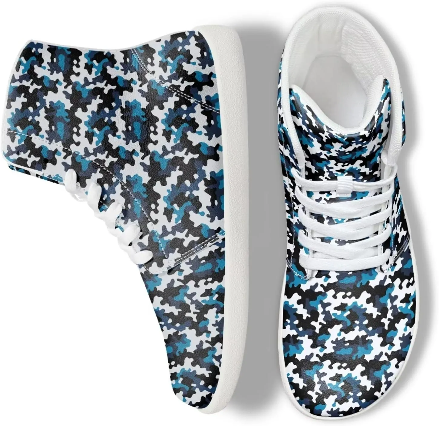 Camouflage Print High Top Barefoot Shoes for Men Comfy Flats PU Leather Walking Shoes Lightweight Non Slip Casual Lace Up Sneakers