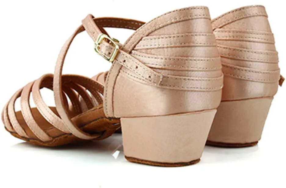 DKZSYIM Girls&Women's Satin Latin Dance Shoes Ballroom Performance Shoes,Model WZJTL