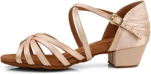 DKZSYIM Girls&Women's Satin Latin Dance Shoes Ballroom Performance Shoes,Model WZJTL