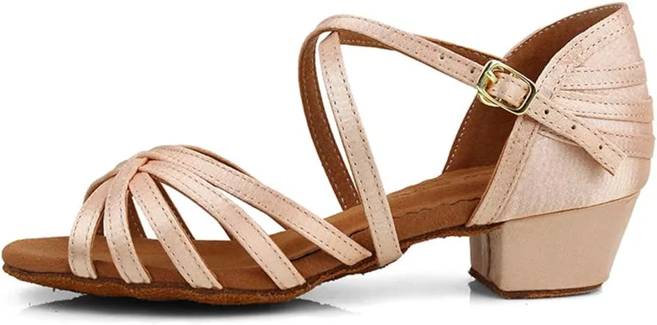 DKZSYIM Girls&Women's Satin Latin Dance Shoes Ballroom Performance Shoes,Model WZJTL