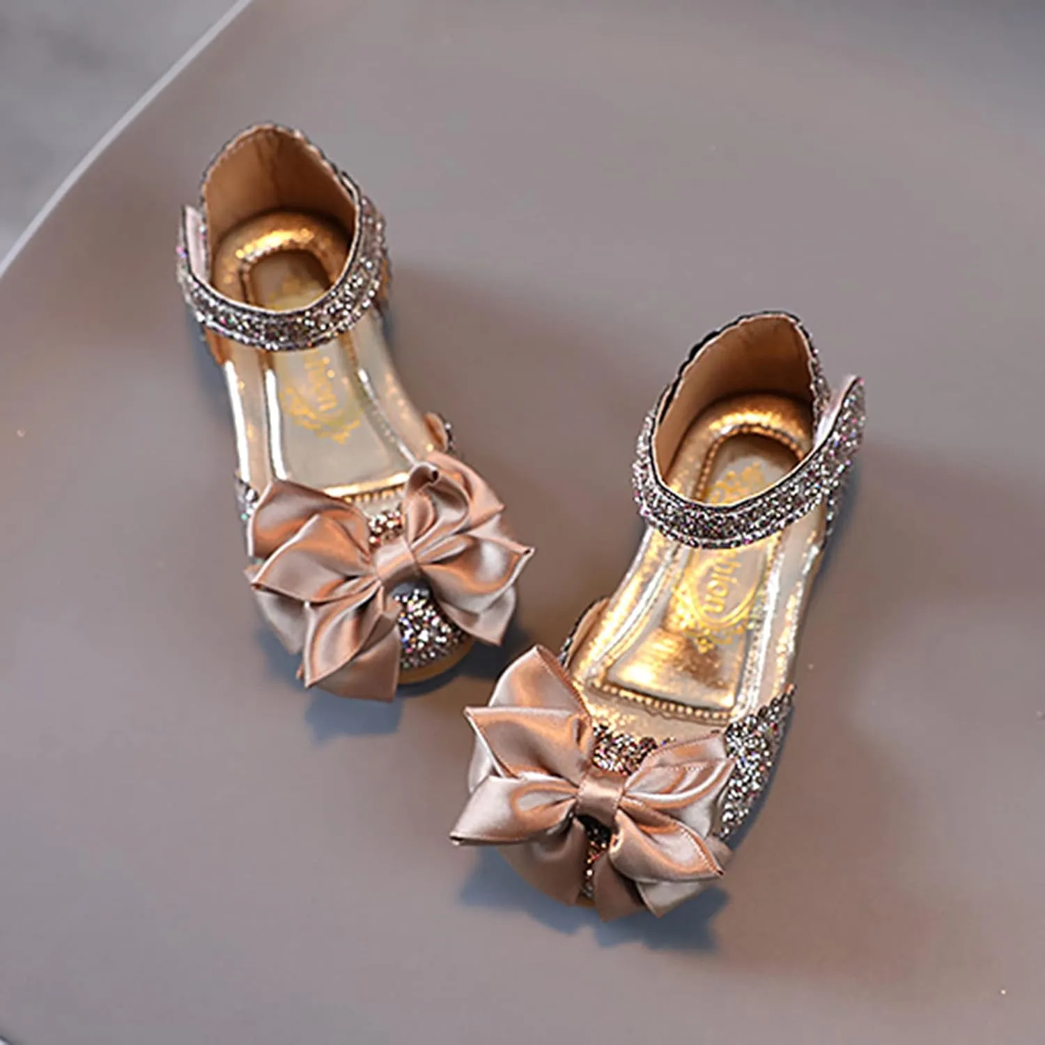 EnJoCho Girls Dress Shoes Glitter Princess Low Heels Knot Bling Party Wedding Flower Girls Shoes Pump Sandals for 1-7Years