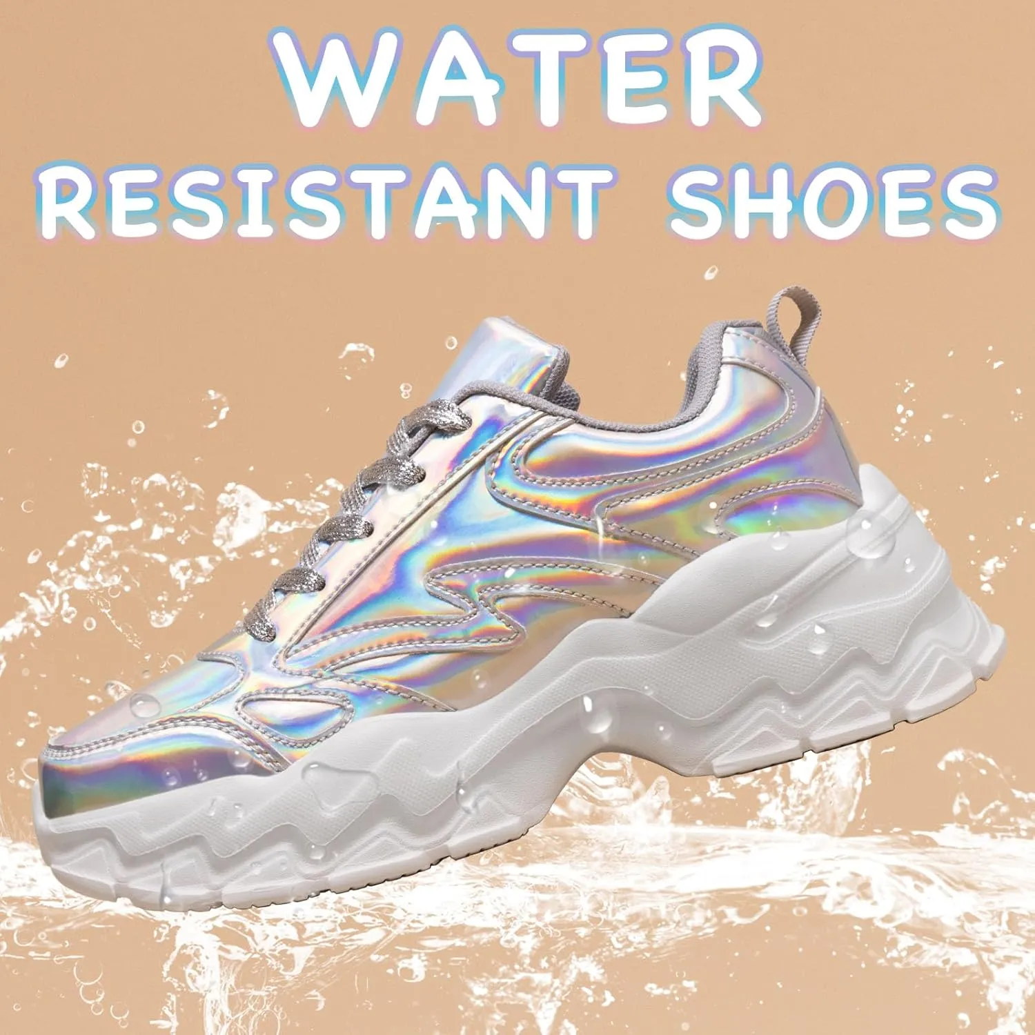 FANVOSSEM Chunky Platform Sneakers for WomenWomen's Comfy Sparkly Dad Shoes Lace-Up Casual Walking & Sport Work Sneaker