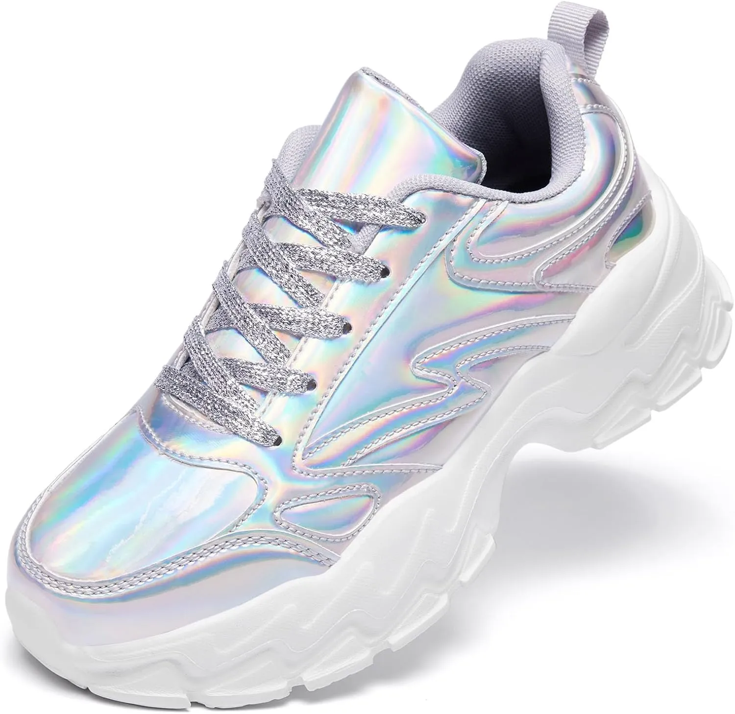FANVOSSEM Chunky Platform Sneakers for WomenWomen's Comfy Sparkly Dad Shoes Lace-Up Casual Walking & Sport Work Sneaker