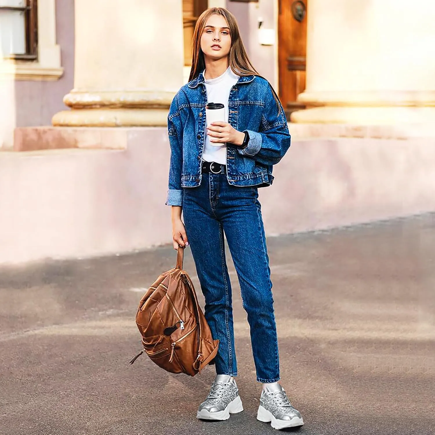 FANVOSSEM Chunky Platform Sneakers for WomenWomen's Comfy Sparkly Dad Shoes Lace-Up Casual Walking & Sport Work Sneaker