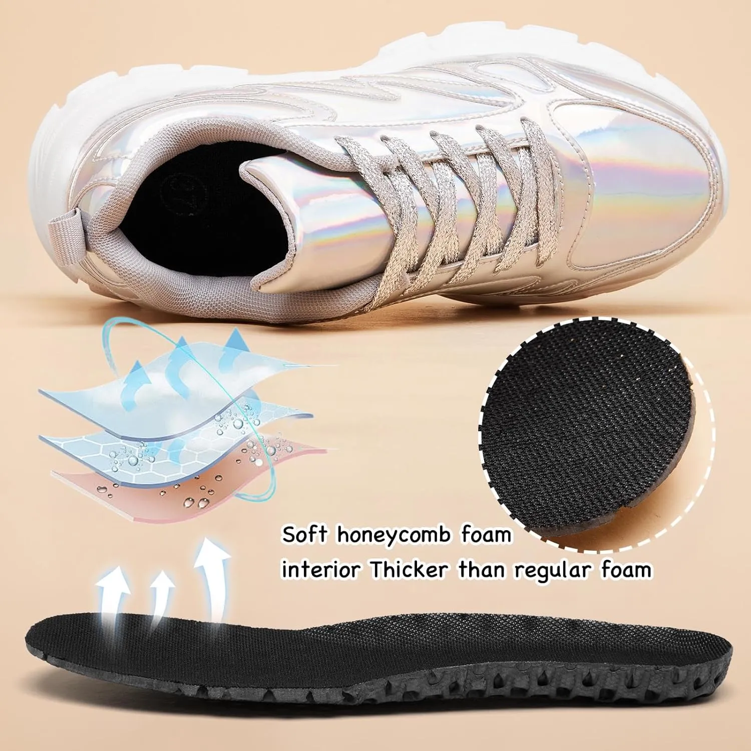 FANVOSSEM Chunky Platform Sneakers for WomenWomen's Comfy Sparkly Dad Shoes Lace-Up Casual Walking & Sport Work Sneaker
