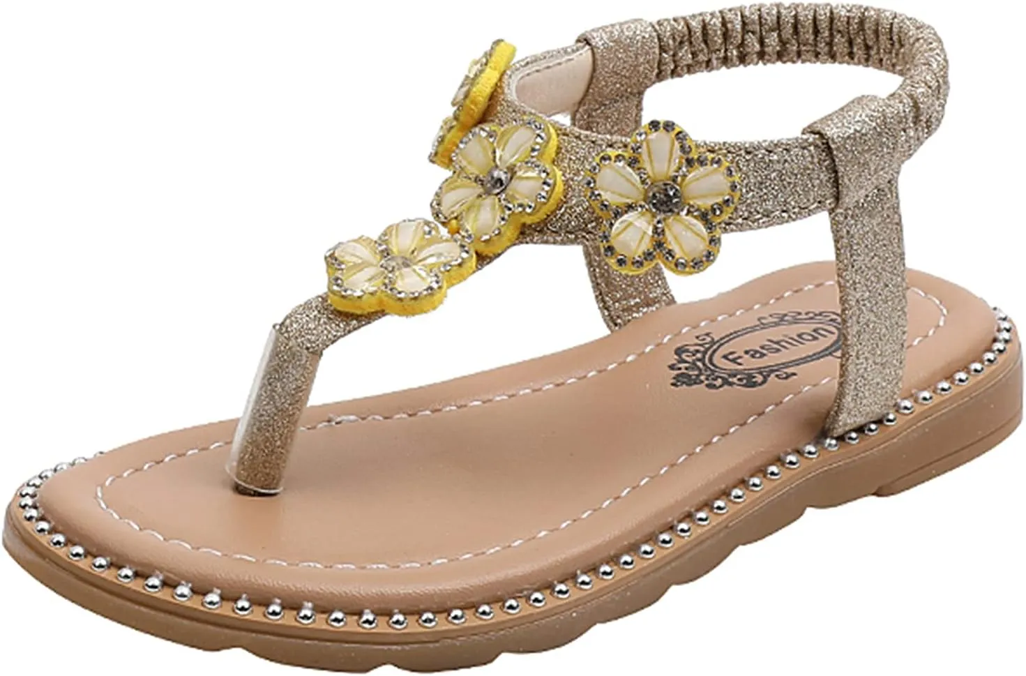 Girls Sandals Open-Toe Princess Dress Flat Sandals Summer Shoes Kids Girls Floral Crystal Bling Sandals for 1-7Years