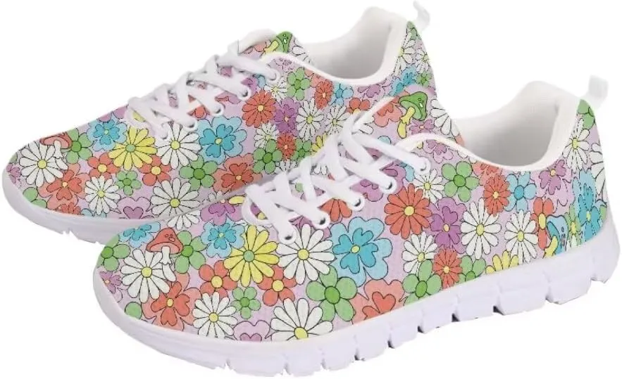 Jeiento Athletic Running Shoes for Women Girls Floral Lightweight Walking Shoes Fashion Sneakers for Men Tennis Shoes Breathable Mesh Gym Sports Shoes