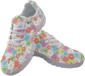 Jeiento Athletic Running Shoes for Women Girls Floral Lightweight Walking Shoes Fashion Sneakers for Men Tennis Shoes Breathable Mesh Gym Sports Shoes