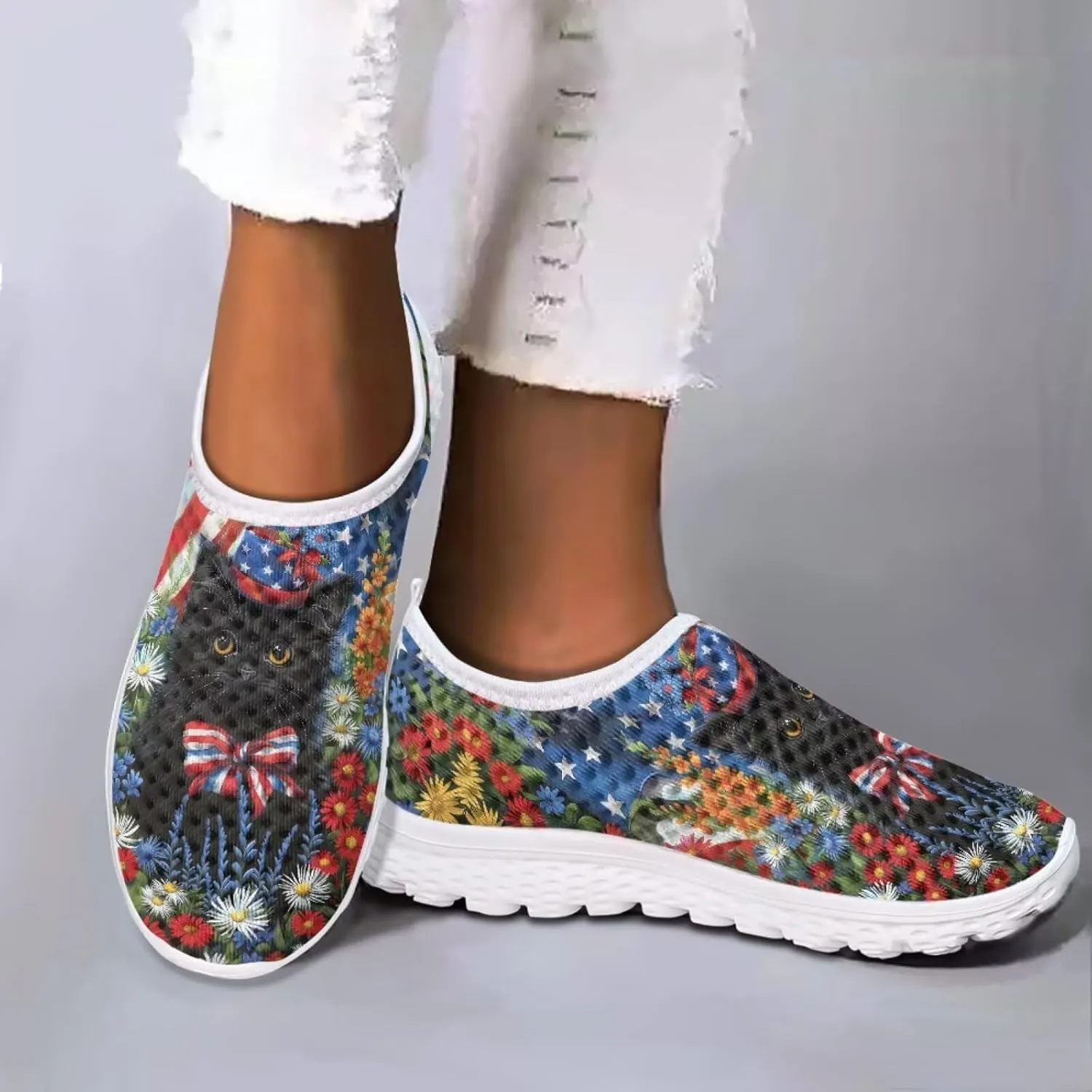 Jeiento Halloween Shoes for Women Men Halloween Party Walking Running Sneaker Shoes Slip-On Breathable Mesh Workout Fashion Shoes
