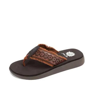 Laser Cut Frayed Flip Flop Sandal | Yellow Box | Griffon Brown