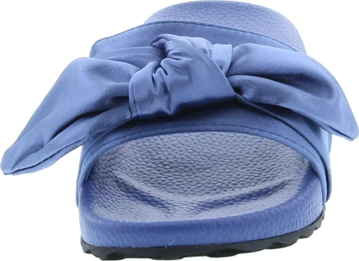 Liliana Nomi-7 Women Flip Flop Bow Satin Slide Slip On Flat Sandal Shoe Slipper Blue