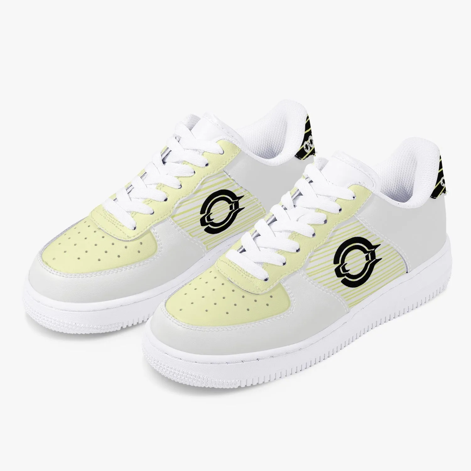 Low-Top Leather Sports Sneakers/ Yellow -Black logo