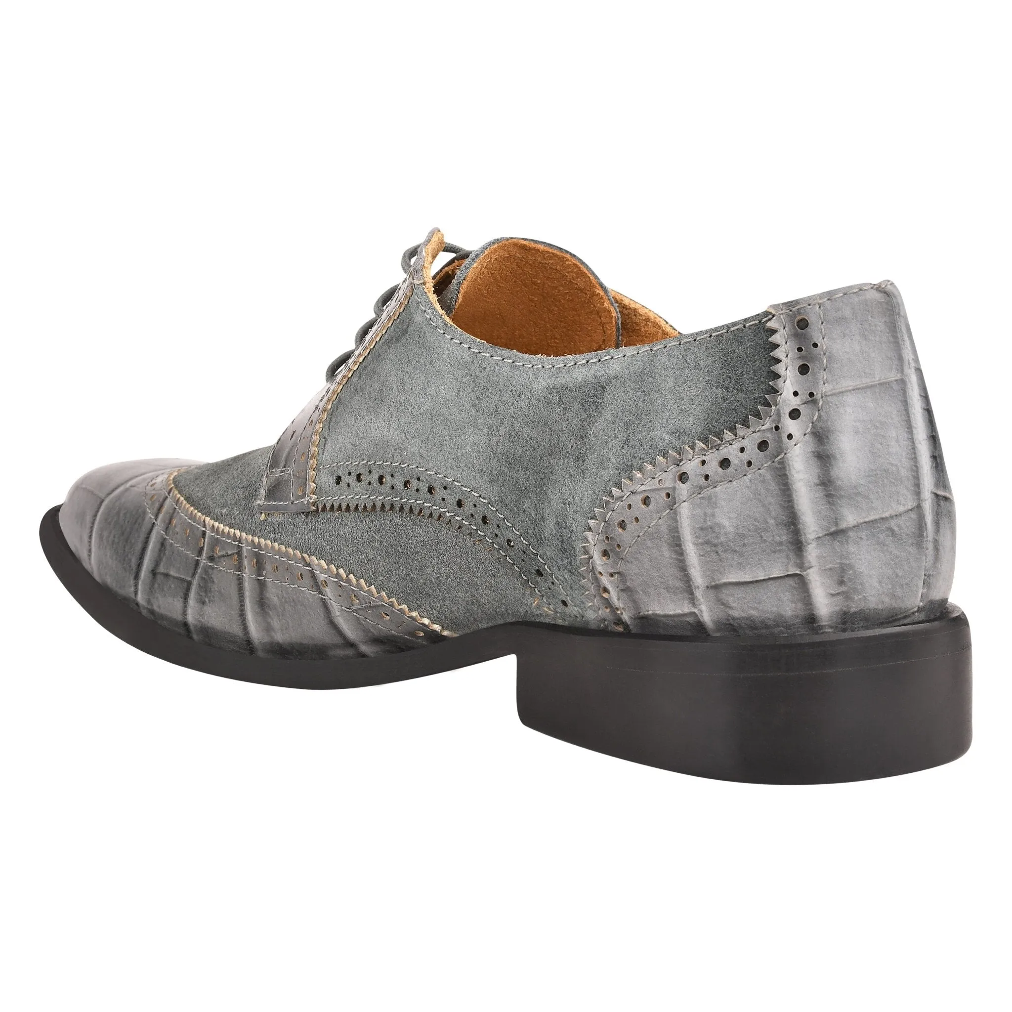 Macon Leather and Suede Crocodile Printed Oxford Dress Shoes