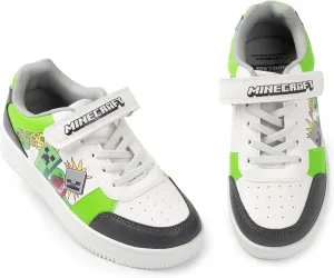 Minecraft Creeper Boys Trainers in White, Green & Black | Hook and Loop Closure Casual Footwear Blocks Design