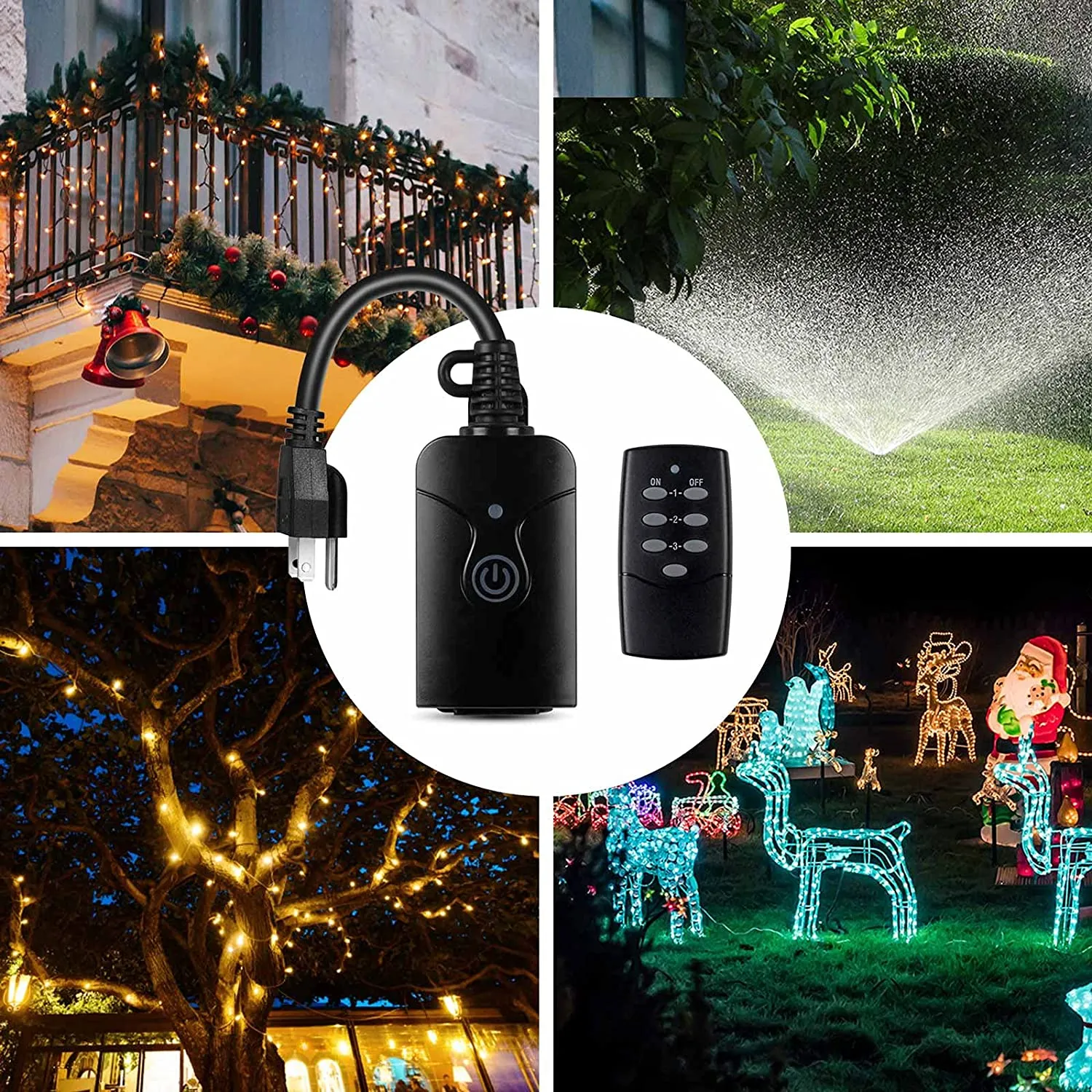 Outdoor Indoor Wireless Remote Control 3-Prong Outlet Heavy Duty 1 Remote/3 Outlets HBN