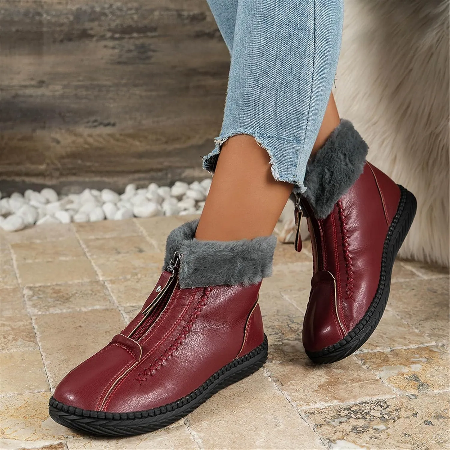 Winter Boots for Women Cute Wide Women's Winter Boots Waterproof Warm Snow Boots Womens Tall Wedge Heel Winter Boots for Women Tall Winter Boots for Women 2023 Leather