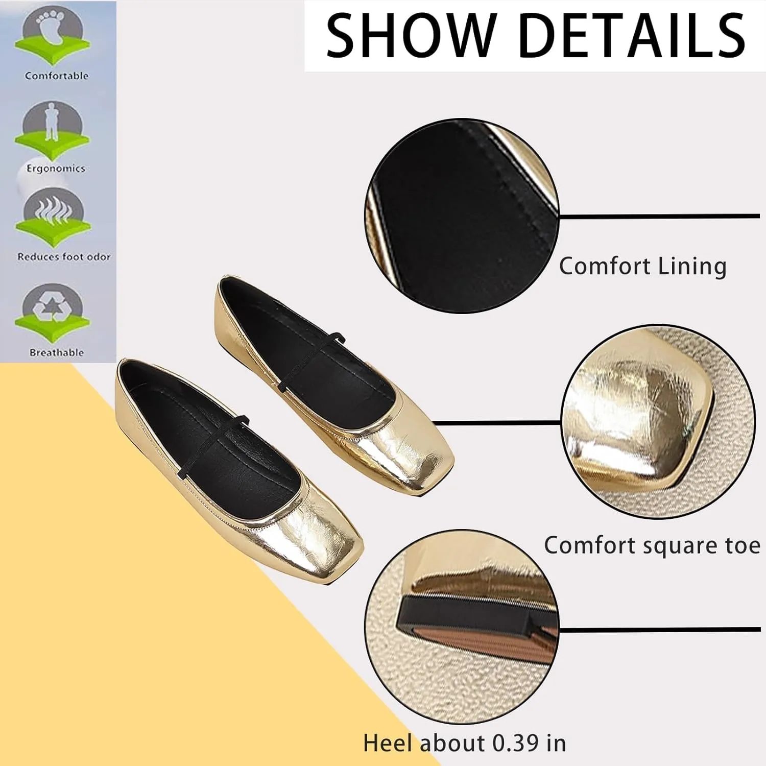 Women's Leather Square Toe FlatsCasual Comfortable Walking Shoes for Women Soft Flat Shoes for Work or Daily Wear