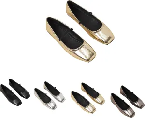 Women's Leather Square Toe FlatsCasual Comfortable Walking Shoes for Women Soft Flat Shoes for Work or Daily Wear