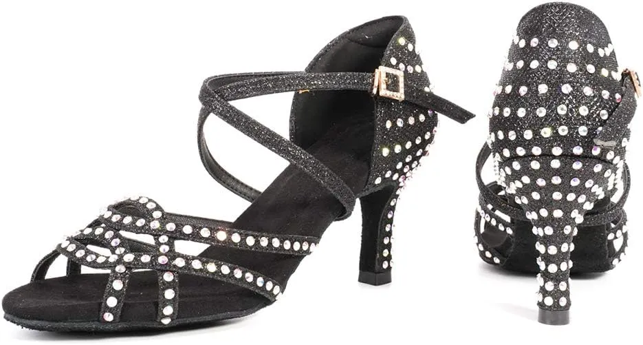 YKXLM Women's Professional Latin Dance Shoes, Ballroom Performance Dance Shoes,Model WH7011